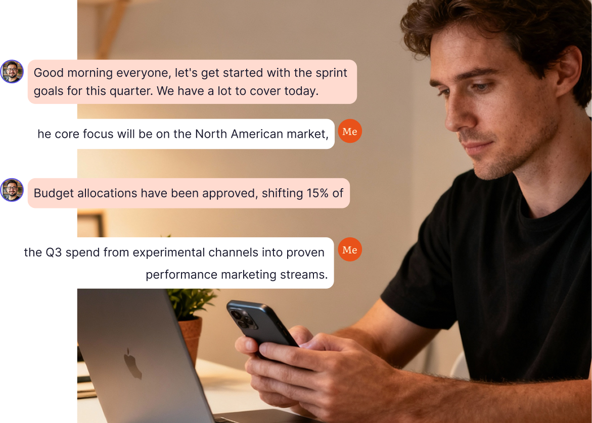 Person reviewing meeting notes on phone